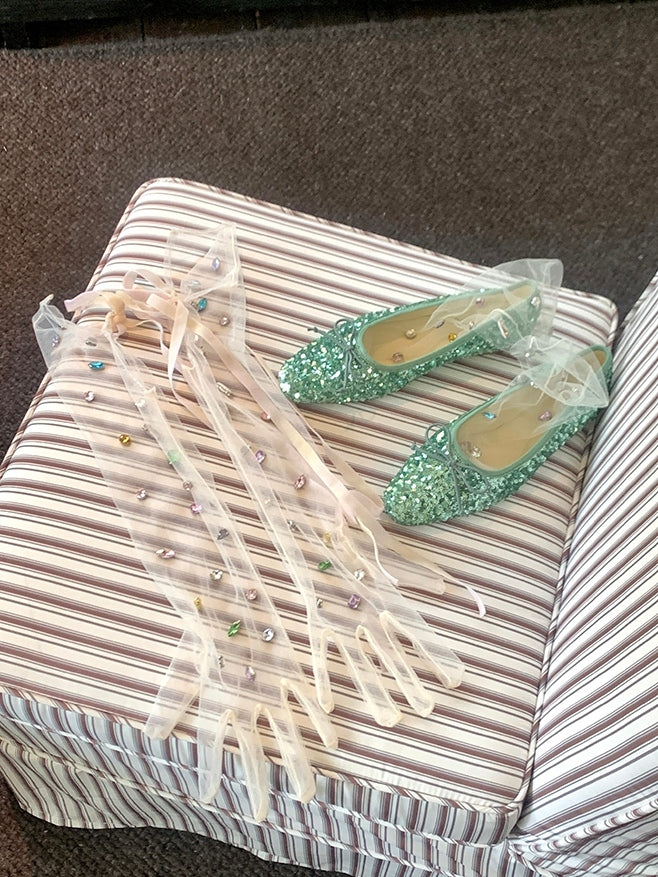 Lace Decorated White Self-tie Gloves Strap Rhinestone