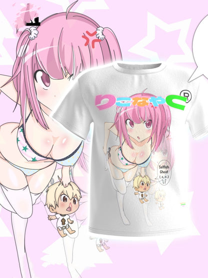 Neck Girl Print Loose White Round T-Shirt Cartoon