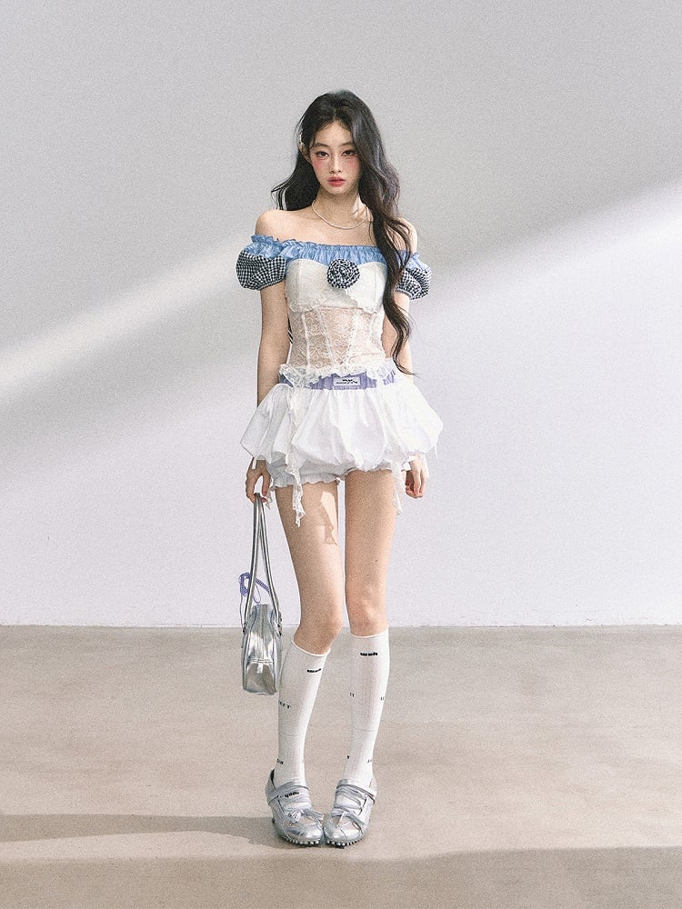 ダークグレー/ホワイト ミニバブルスカート