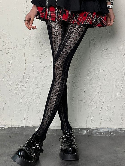 Hollow-out Design Black Punk Tights Y2K