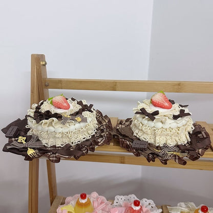 Lace Strawberry Hat Lolita Beige Mini Size Sweet Coffee 2 Options Cake