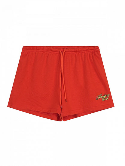 Cute Orange-Red Letter-Printed Drawstring Summer Shorts - Languid Park