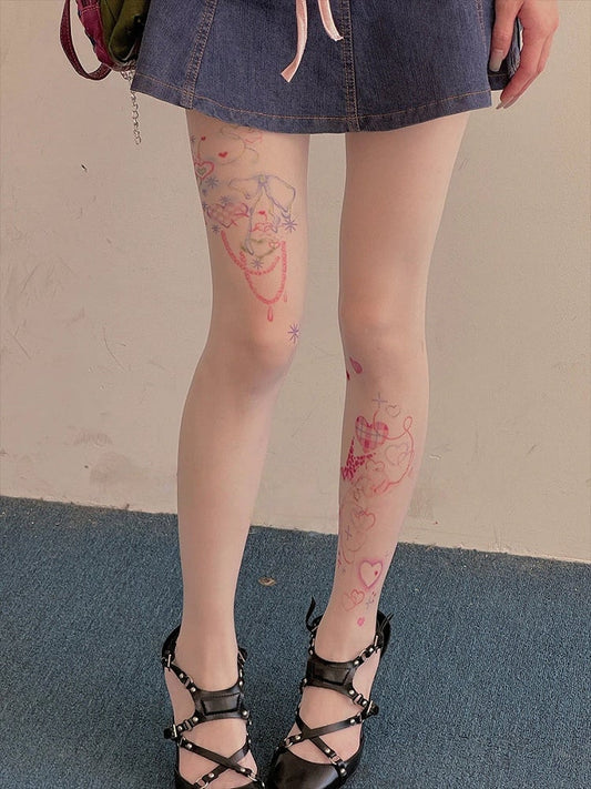 Playful (Cute Tights Style) Heart Print Tattoo