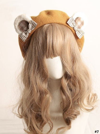 20 Color Options Sweet Lolita Plush Bear Ear Bowknot Beret