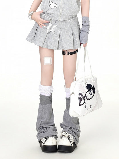 Gray Box-Pleated Otaku Mini Skirt - CRAZY GIRL