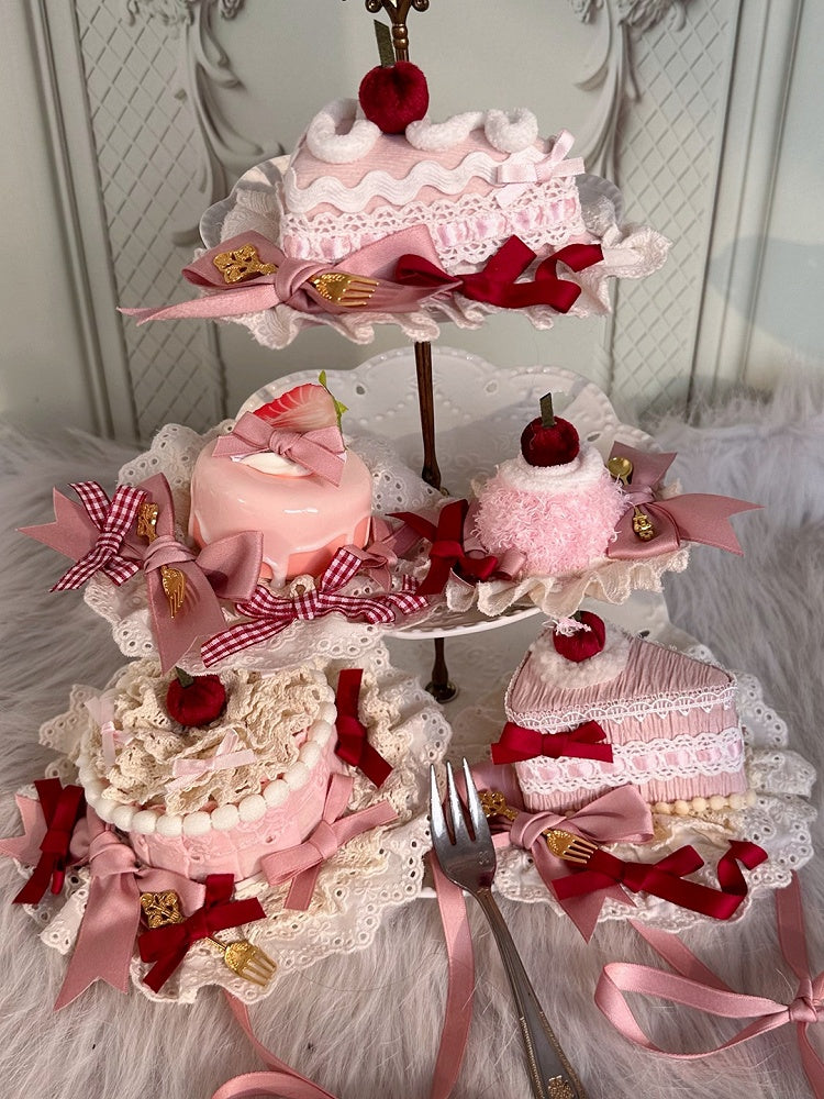 Gelb/Rosa/Blau Cake Lolita Mini und Kirsche Dreieck Dekoration Schleife mit süßen Hut