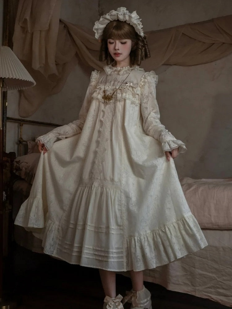 Beige A-line Lace OP Dress - iris de nuit