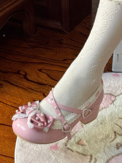 Janes Deep Lolita Classic Mary - Mid-heel Pink Detailing Bead