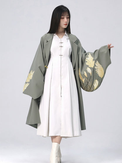 Style Robe Chemise Chinoise Col Plat Blanc Pointu -