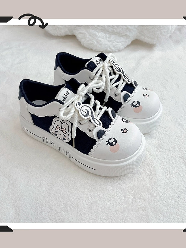 Music Note - Black Core Sneakers with Bunny Theme Details Otaku Platform Scalloped Trim