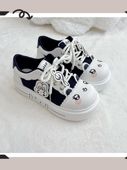 Music Note - Black Core Sneakers with Bunny Theme Details Otaku Platform Scalloped Trim