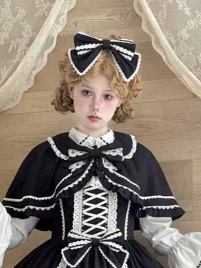 Black Lolita Bow KC with White Lace Trim