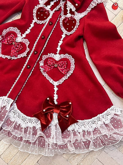 Red Trim Bows Lace White Coat with and Velvet Lolita