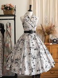 Blazer 1950s Print Collar Retro Newspaper Summer Fashion Dress