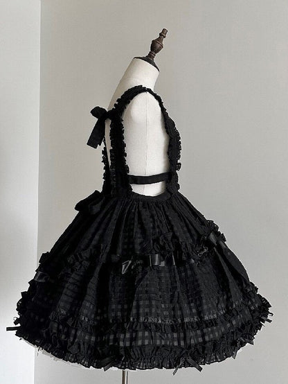 Dark Checkered Multi-Tier Bow Lolita Jumperdress
