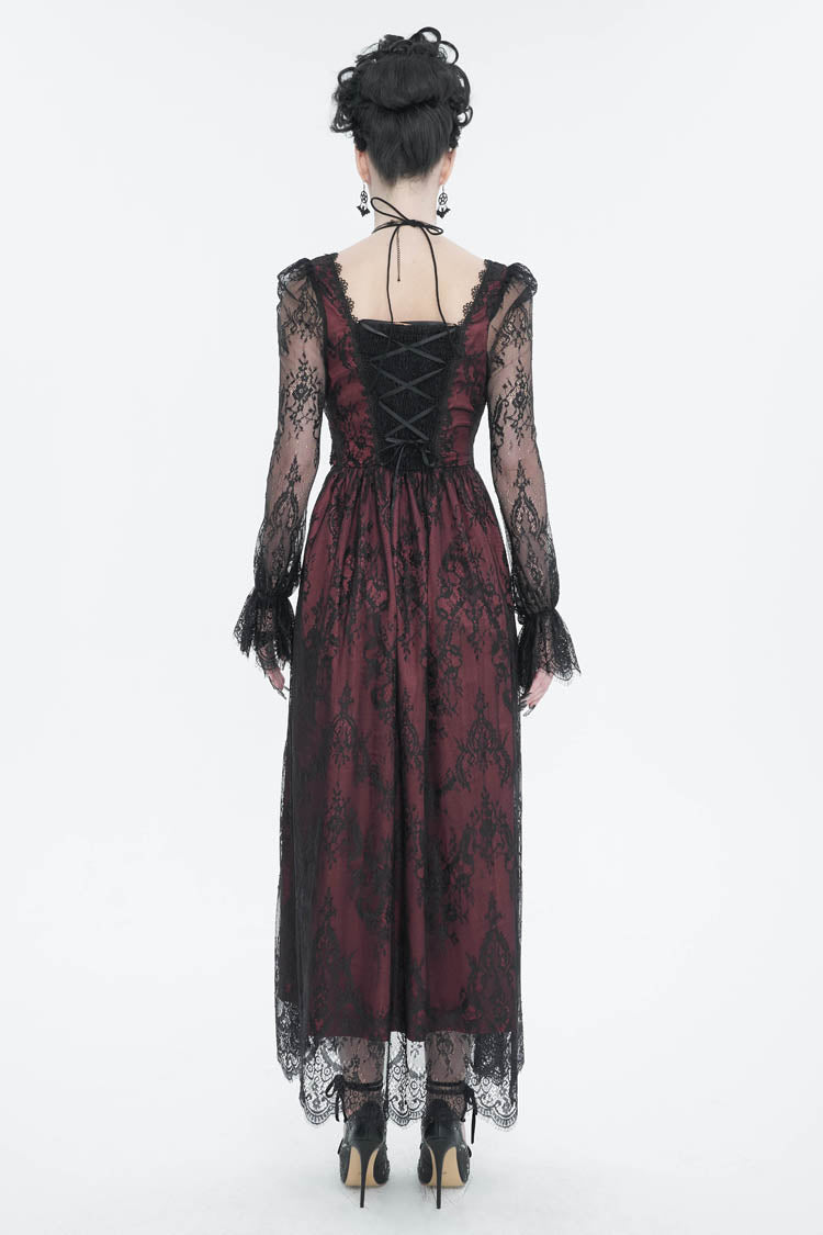 Red Lace Applique Adjustable Waist Cutout Women's Gothic Dress