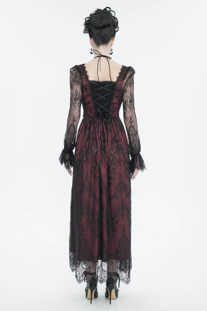 Red Lace Applique Adjustable Waist Cutout Women's Gothic Dress