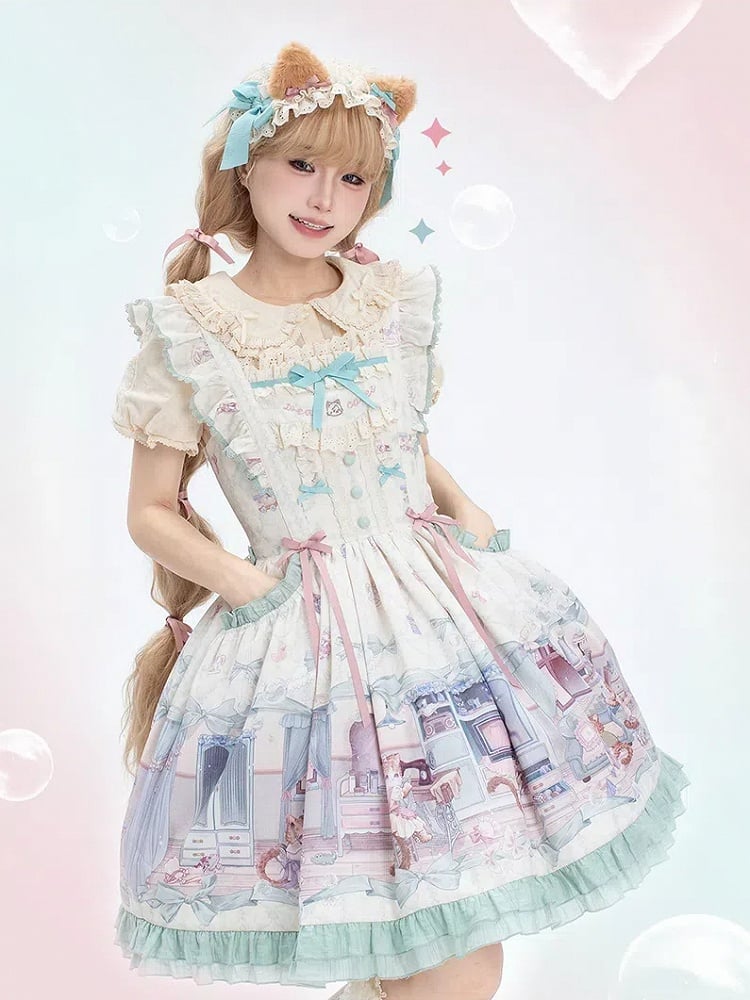 Brown Plush Kitty Ears Green Bowknots Hairband