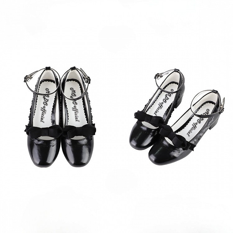 Low-heel Classic Mary Janes in PU with Floral Detailing, Bow Accent & Heart Closure