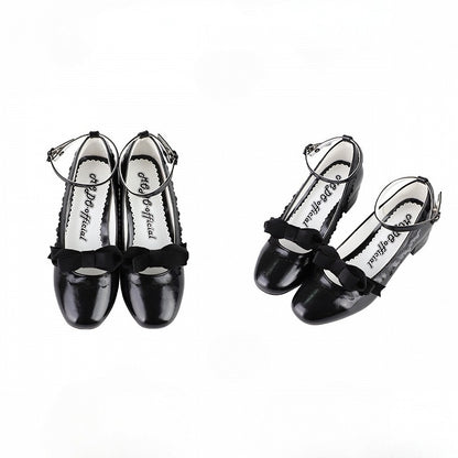 Low-heel Classic Mary Janes in PU with Floral Detailing, Bow Accent & Heart Closure