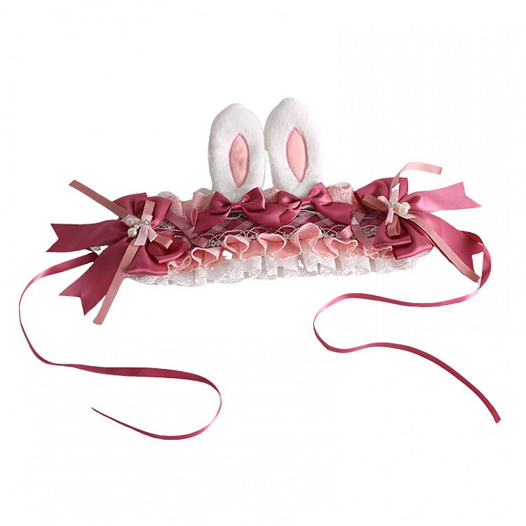 Lace Lolita and Hairband Bunny White With Detachable Ears Pink Bowknot Gorgeous
