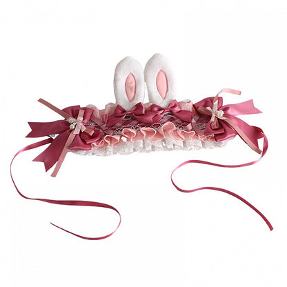 Lace Lolita and Hairband Bunny White With Detachable Ears Pink Bowknot Gorgeous