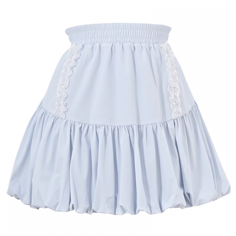 ライトブルーの伸縮性ウエストのスイートバブルスカート