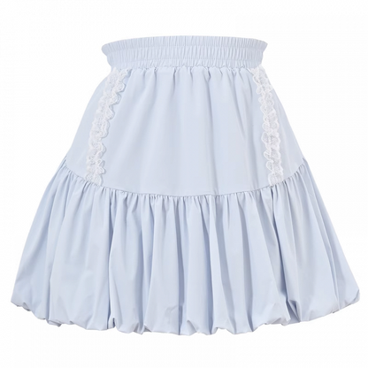 ライトブルーの伸縮性ウエストのスイートバブルスカート