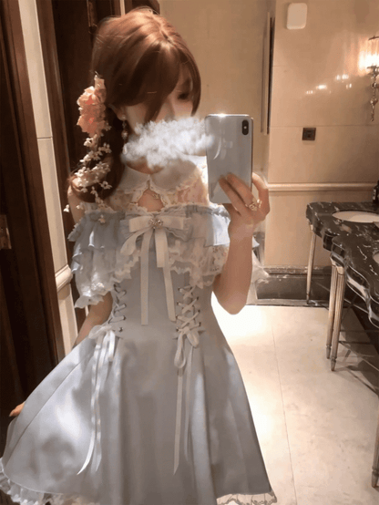 Purple Light in Style Pure Dress Off-Shoulder Landmine Edgy