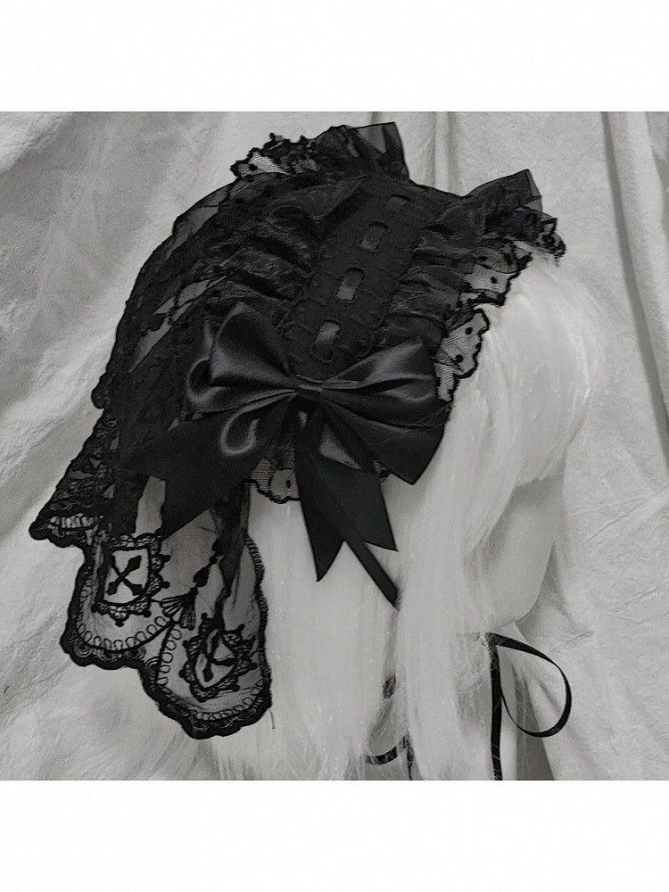 Dual-Tone Gothic Ribbon Headband with Lace and Bow - Dokisuru
