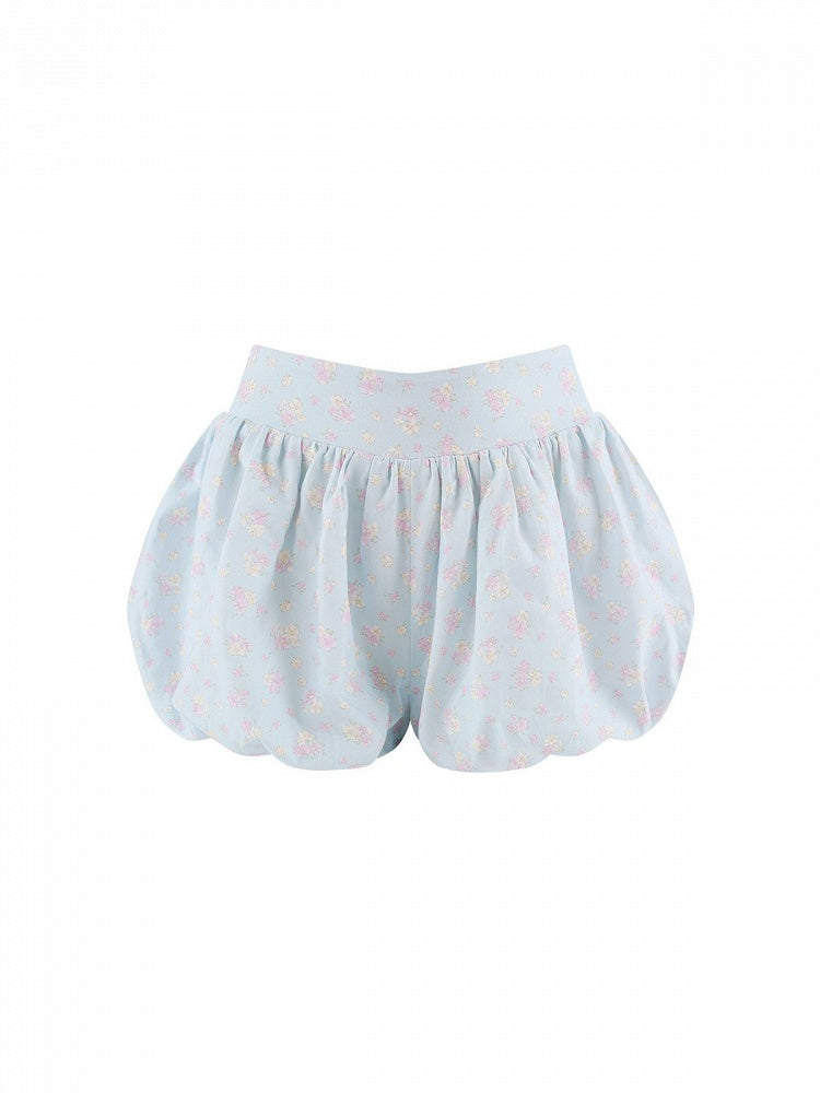 Blue Floral Print Bubble Shorts - serendipity
