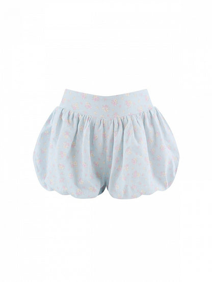 Blue Floral Print Bubble Shorts - serendipity
