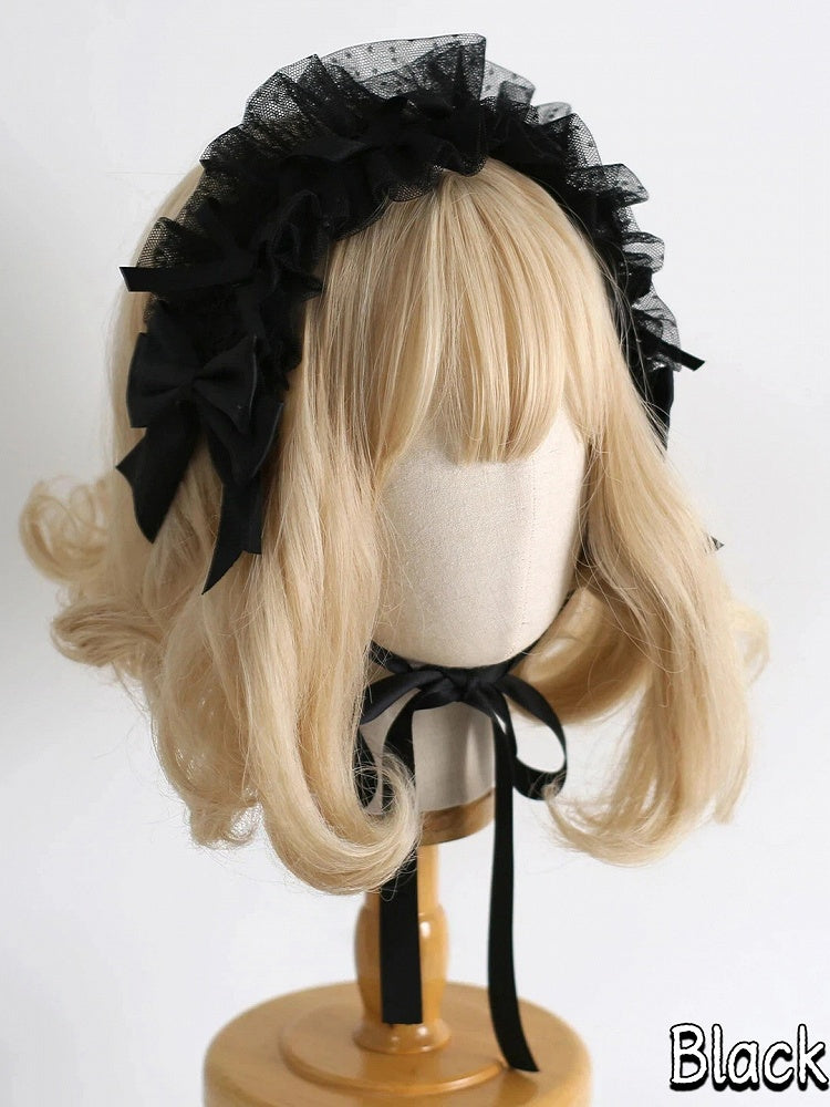 18-Color Ruffled Bow Tulle Hairband Lolita