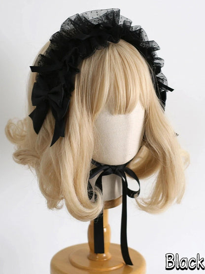 18-Color Ruffled Bow Tulle Hairband Lolita