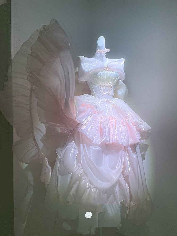 Dress Yellow Pink Lolita Bodice Details Balletcore Hime Bowknot on Strapless and