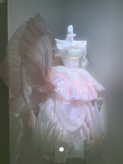 Dress Yellow Pink Lolita Bodice Details Balletcore Hime Bowknot on Strapless and