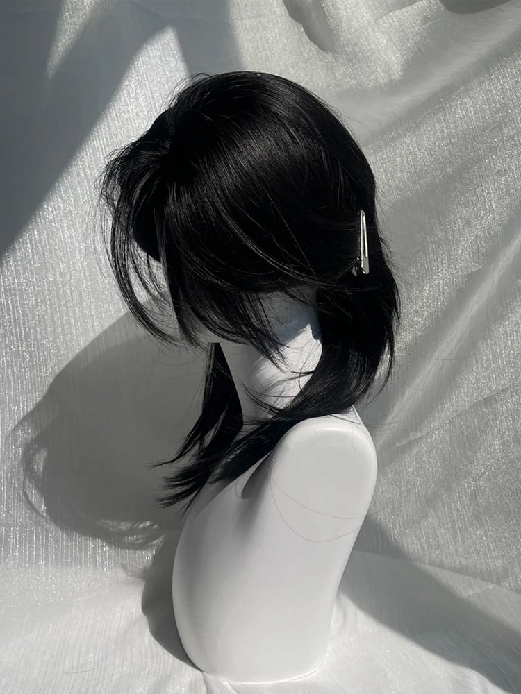 Wig with Bangs Ouji Style Black Curtain Straight 50CM