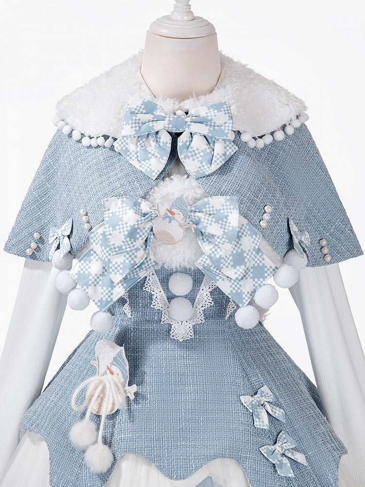 Print Winter Sweet Top Blue Lolita White Cape Snowman Set Knitted + - Tweed JSK