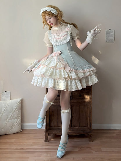 Skirt Waist Pink Jumper Slim Lolita and Fit Tiered Green Elegant