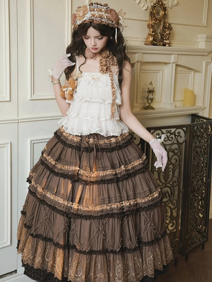 Skirt Teddy Details Embroidery Pink Coffee Fashion House Lolita