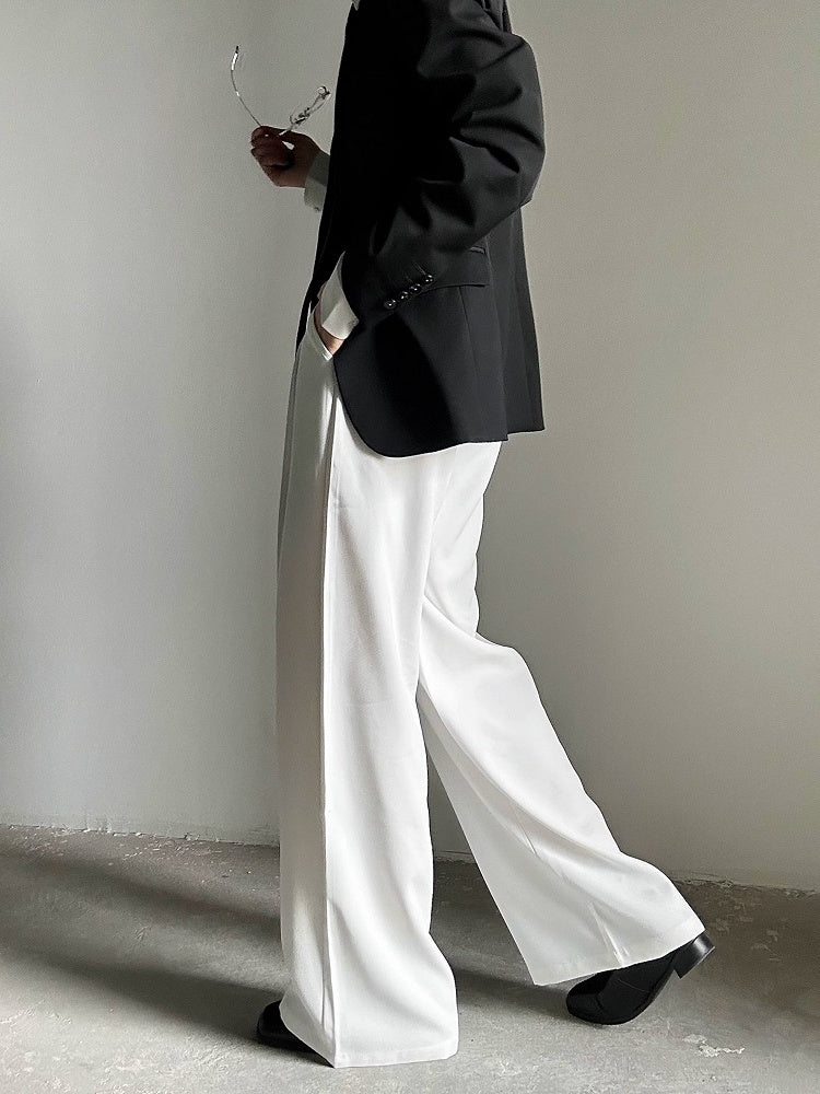 Ouji with Button Lolita Wide-Leg Pants  Fly White High-Waisted