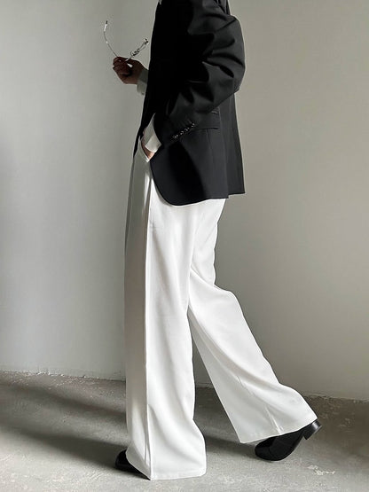 Ouji with Button Lolita Wide-Leg Pants  Fly White High-Waisted