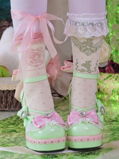 Shoes Heart Decor - High-heel PU Leather Details Bowknot Green