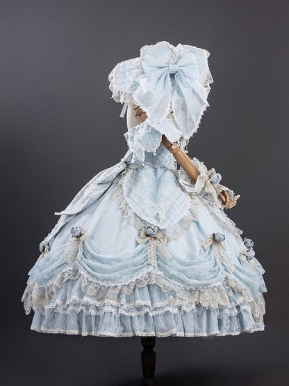 Version Light Hime Off-Shoulder Lace and with Details Gown Layered Blue Lolita Hanayome Bow Short Ruffles