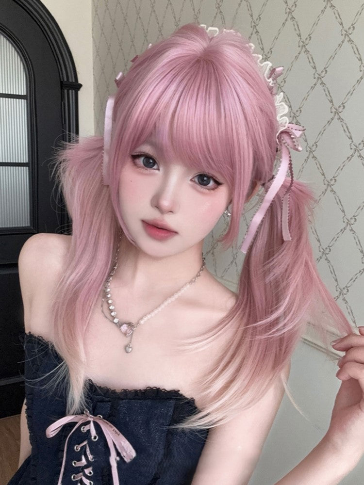68CM Hair Length Color Air With Straight Pink Bangs Ombre Wig