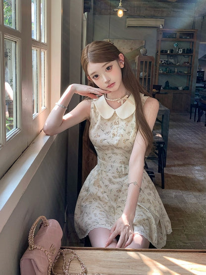 Apricot Floral Dress with Lace Trim - Qchiwawameme