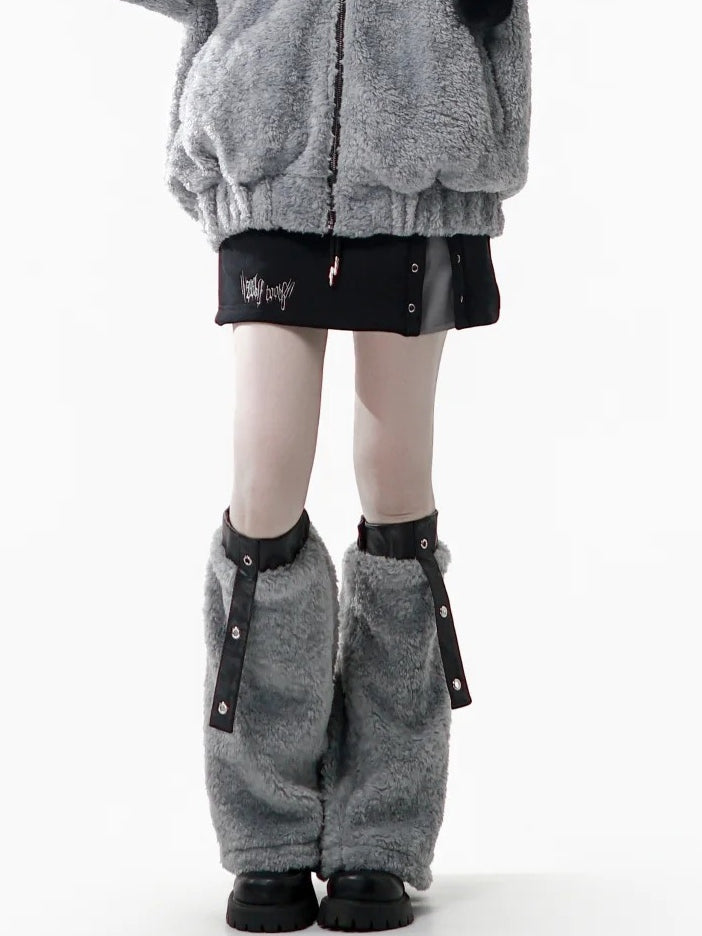 Cuffs Elastic Grey Warmers with Plush Leg