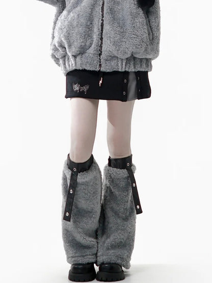 Cuffs Elastic Grey Warmers with Plush Leg