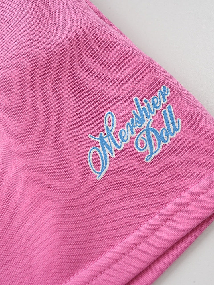 Cute Pink Letter-Printed Drawstring Summer Shorts - Languid Park