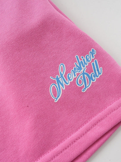 Cute Pink Letter-Printed Drawstring Summer Shorts - Languid Park
